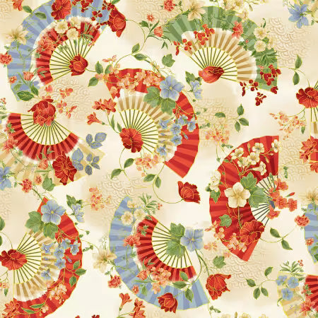 Beige Imperial Bloom w/Metallic by the yard from Timeless Treasures