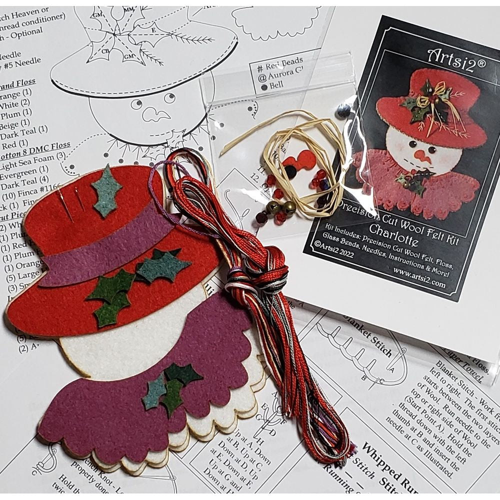 Charlotte Wool Applique Snow Woman Stitch Kit By Artsi2