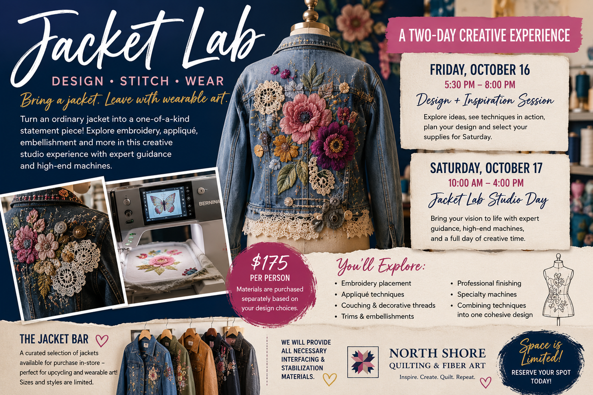 đ§” Jacket Lab: Wearable Art Studio Weekend 2 session event October 16, 5:30-8pm, October 17, 10-4