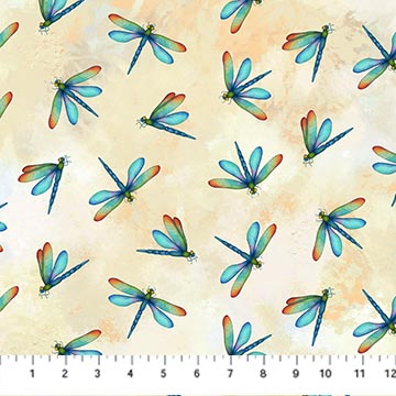 Charisma by Northcott, Cream Multi- Dragonfly Toss by the yard
