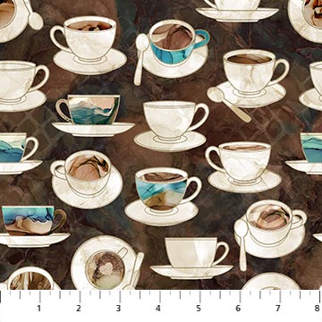 Barista by Deborah Edwards for Northcott, Cups and Saucers by the yard