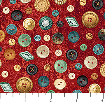 Stonehenge Stitchin Red Multi Buttons by the yard