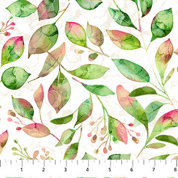 Leaf Trail, White Multi, veranda from Northcott fabrics by the yard
