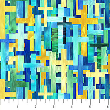 Risen, Large Cross Blue Multi by the yard