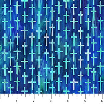 Risen, Small Cross Blue Multi by the yard