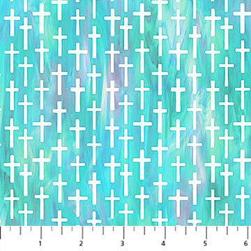 Risen, Small Cross Turq Multi by the yard