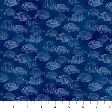 Coral Reef from Northcott, Fish Blender, Navy, by the yard