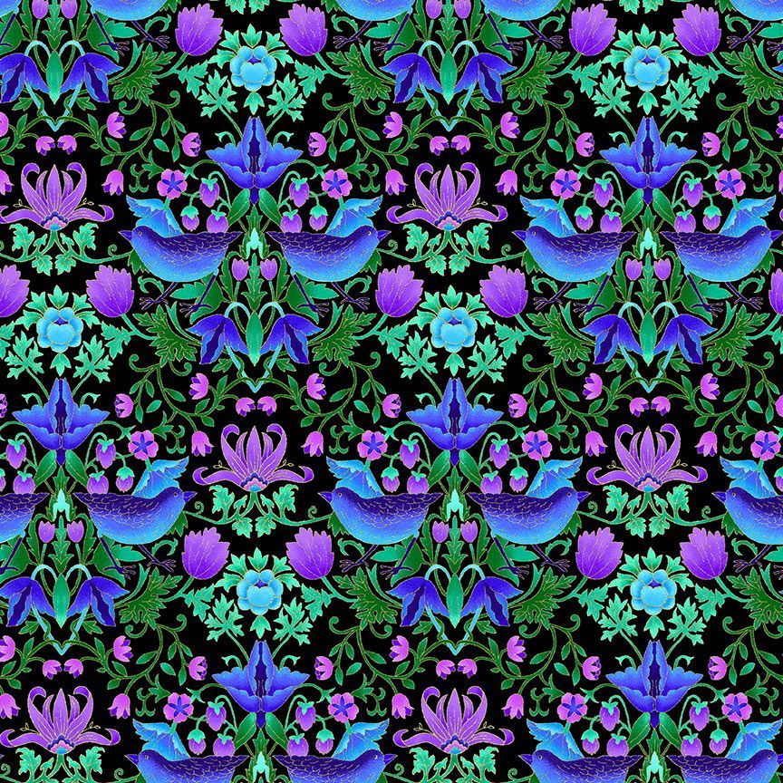 FLORAL WITH BIRDS from LUMINIOUS BY TIMELESS TREASURES, by the yard