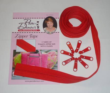 3 yards of Reversible Coil Zipper Tape with 8 Slides Tomato