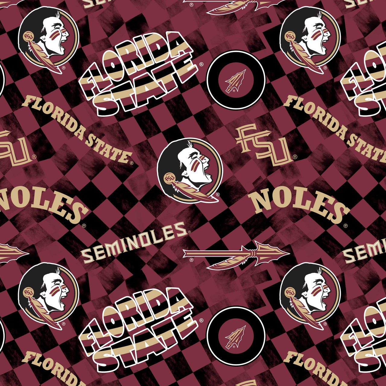 Official Licensed Florida State University Cotton Quilting Fabric-FSU Seminoles Check Allover Cotton Fabric Sold by the Yard