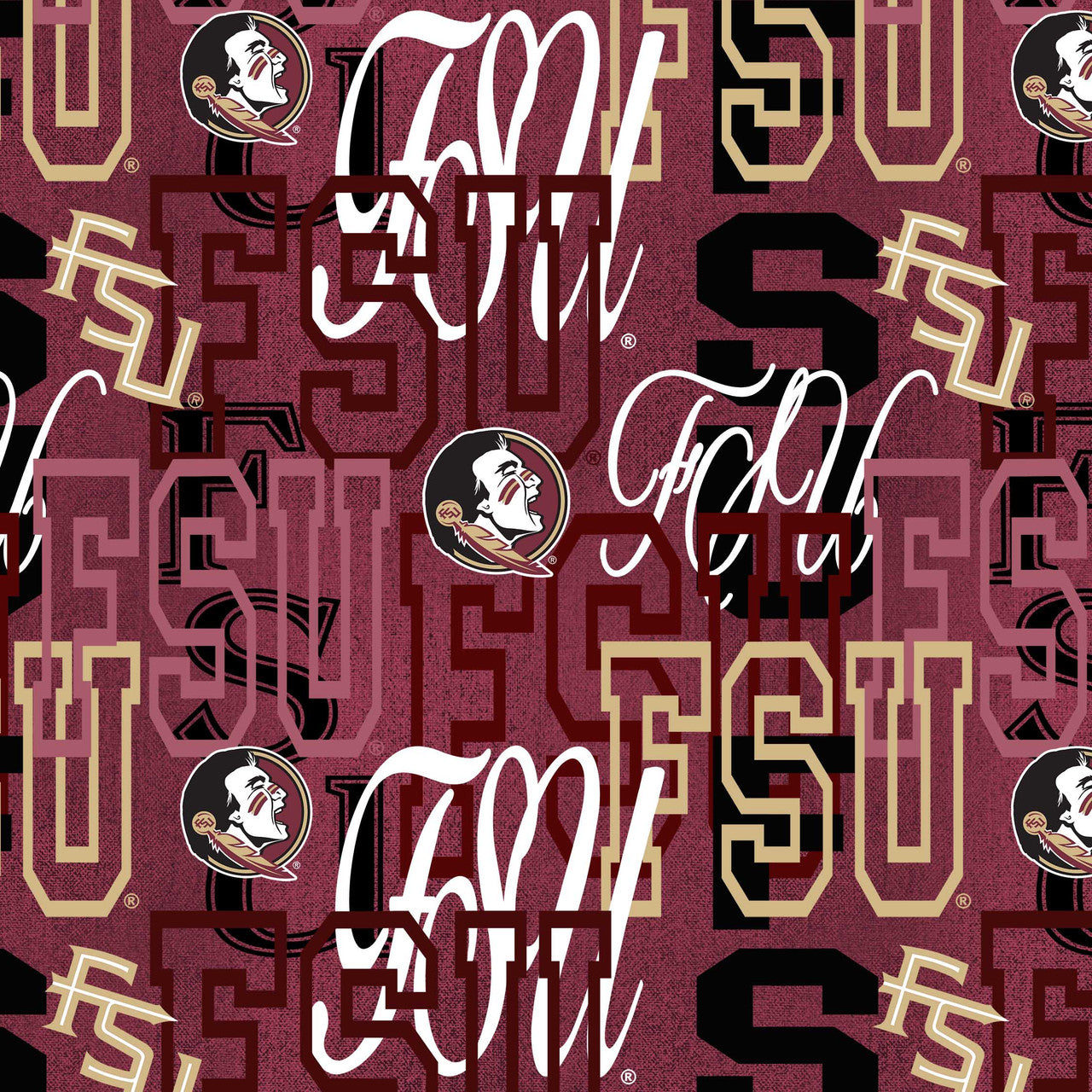 Official Licensed Florida State University Cotton Quilting Fabric-FSU Seminoles Letters Cotton Fabric Sold by the Yard