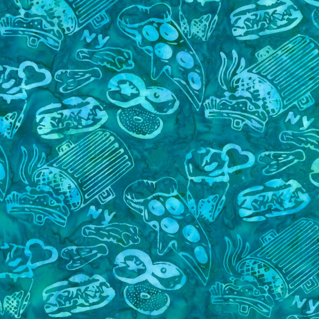 All New York Shop Hop, Food Teal Batik from Riley Blake, by the yard