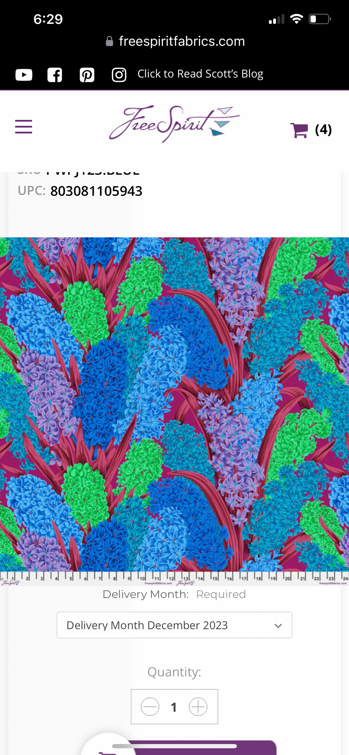 Hyacinthus Blue the Kaffe Fassett Collection