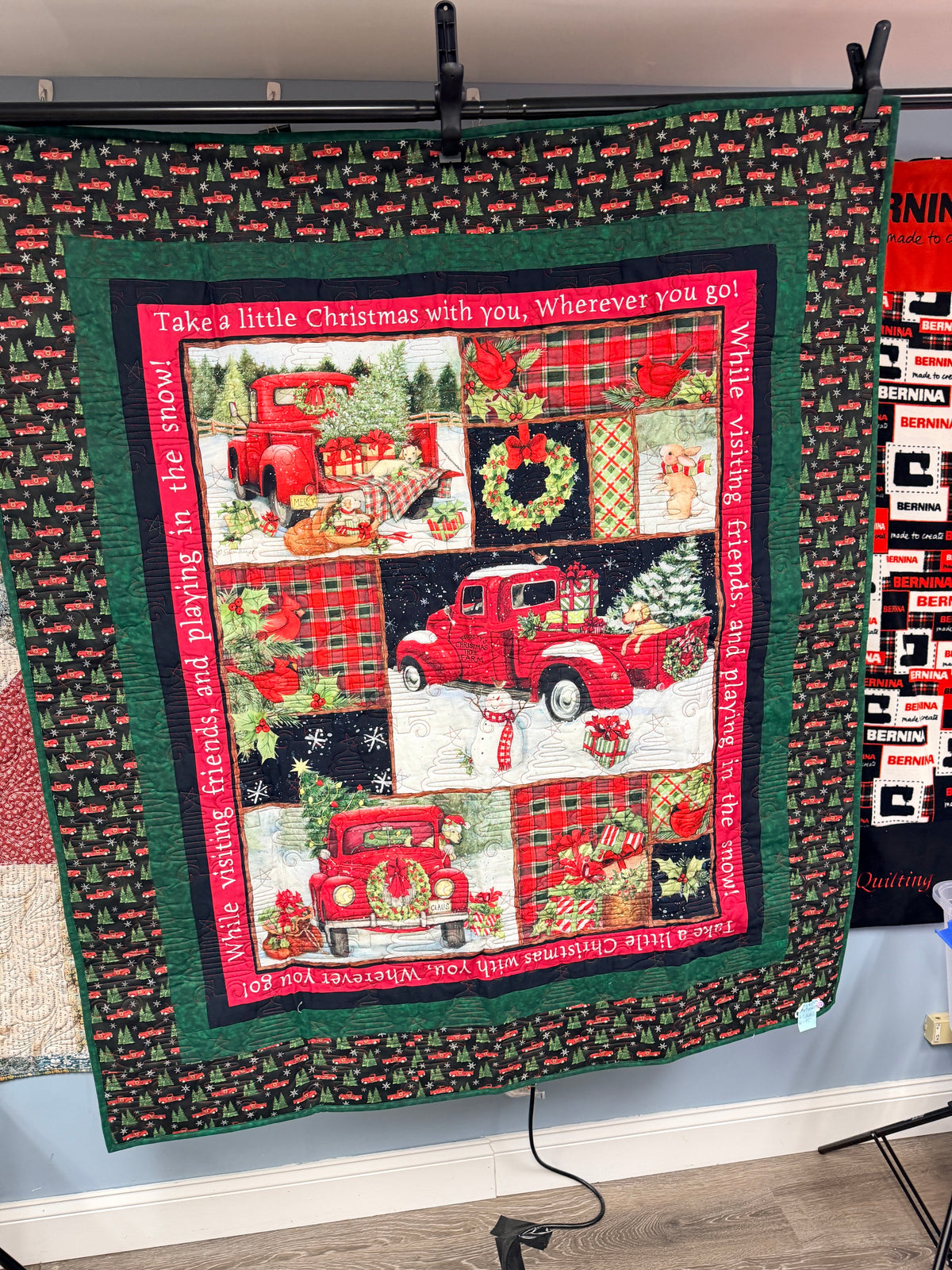Vintage Scenes of a Red Truck Christmas Quilt 55"X48"