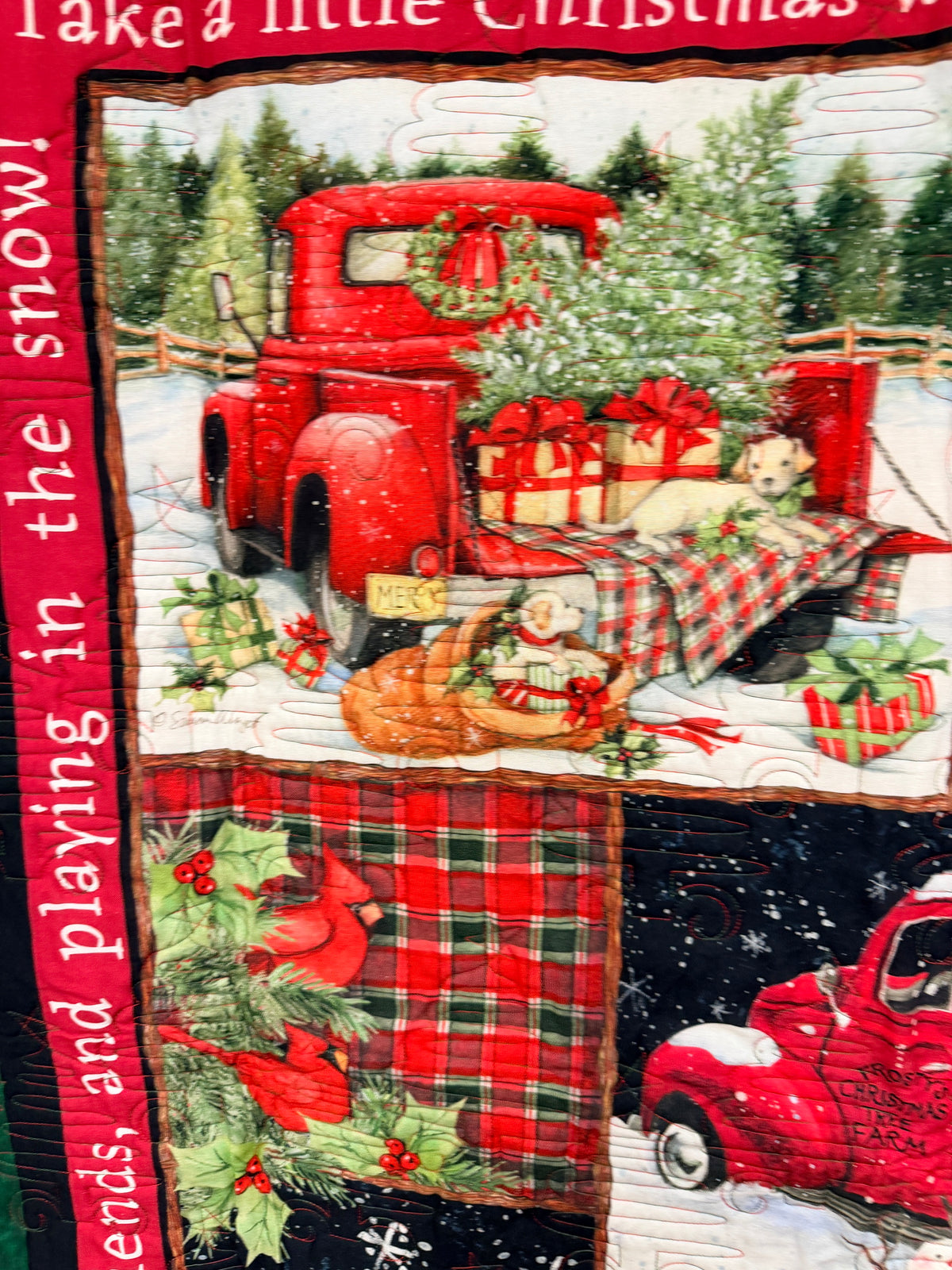 Vintage Scenes of a Red Truck Christmas Quilt 55"X48"