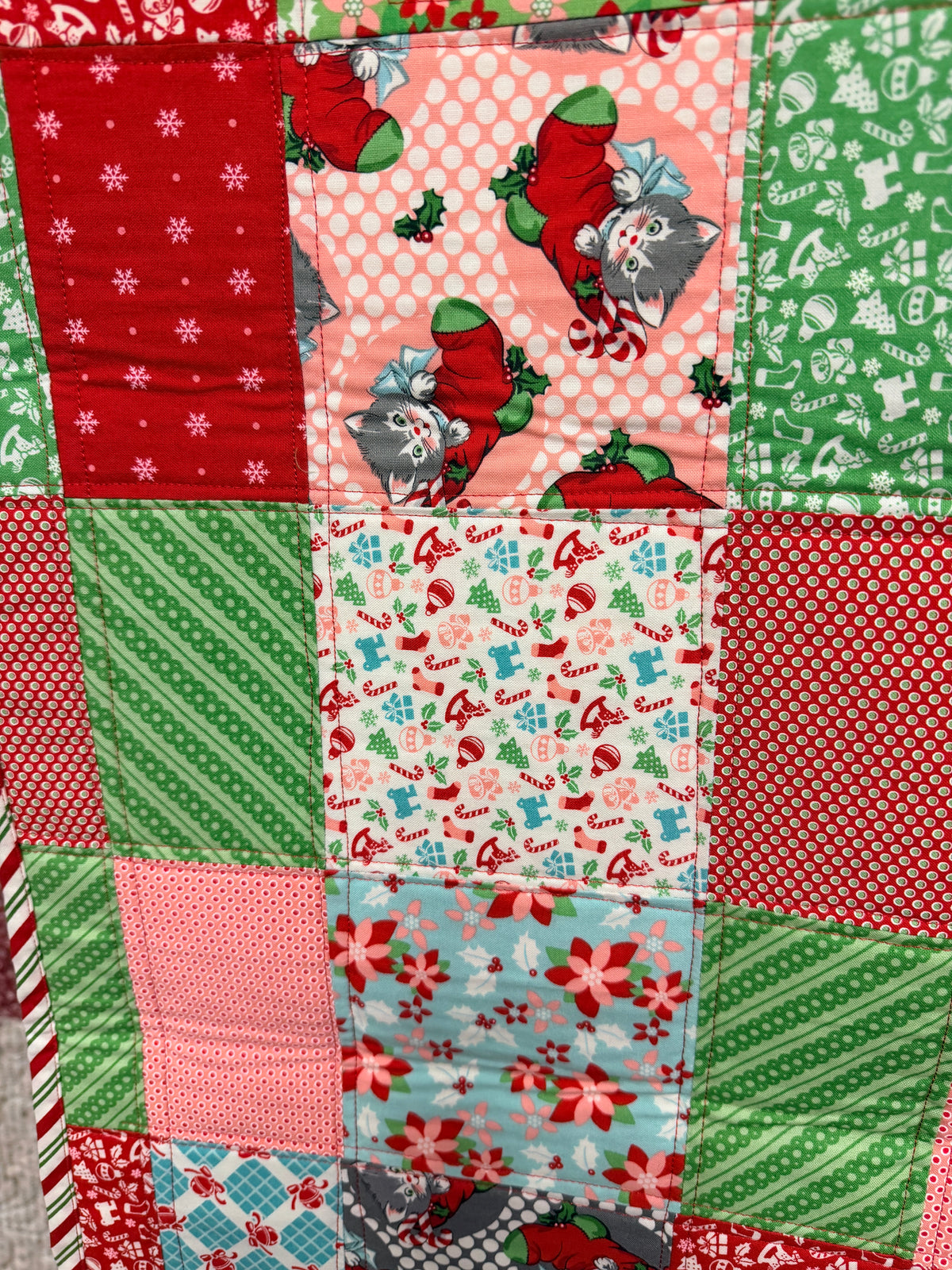 Kitty Christmas Quilted Table Runner 14" X 60"
