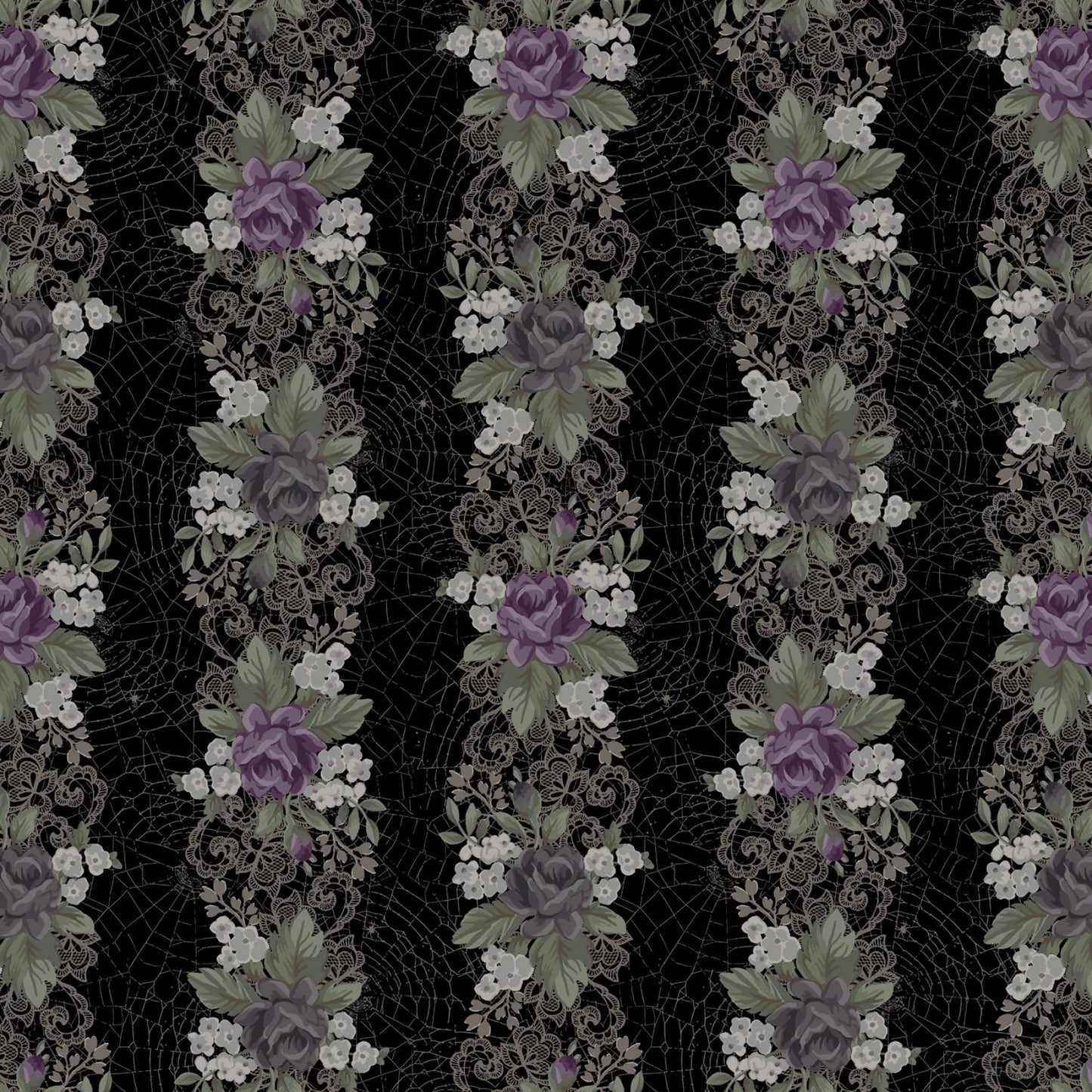 Web of roses Purple and black floral stripe from Maywood Studio