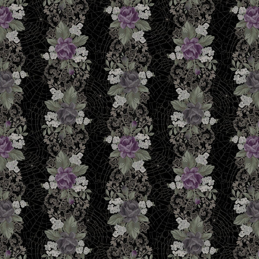 Web of roses Purple and black floral stripe from Maywood Studio