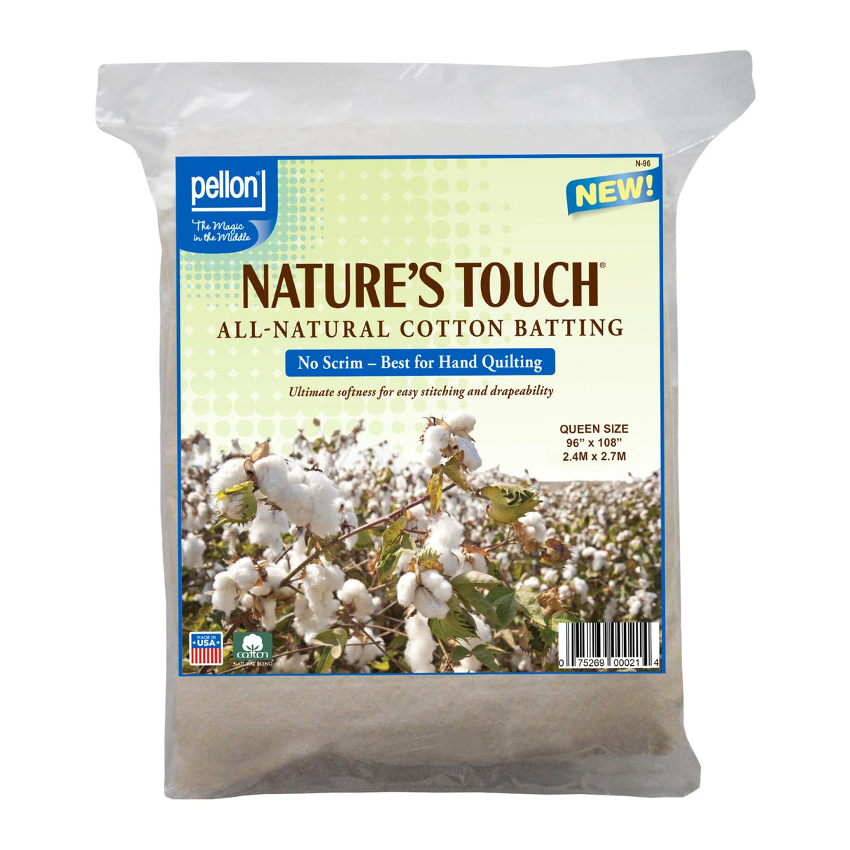 Pellon Natures Touch 100% Natural Cotton Batting Queen-Sized 90in x 108in