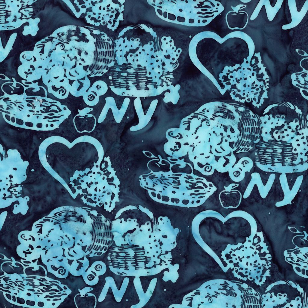 All New York Shop Hop, Heart NY Large Moody Blues Batik from Riley Blake, by the yard