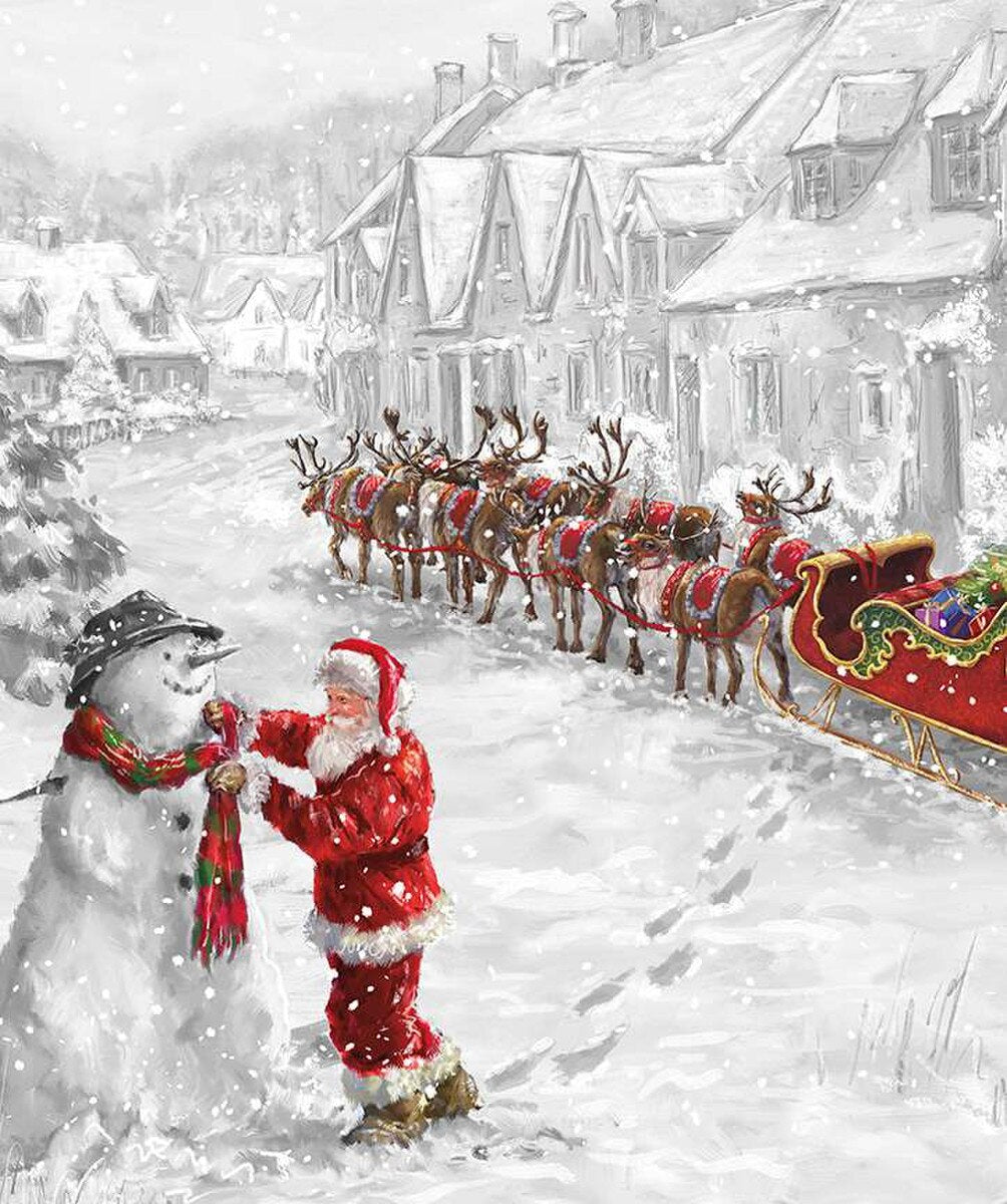 More Christmas Wishes Santa's Snowman Panel from Riley Blake