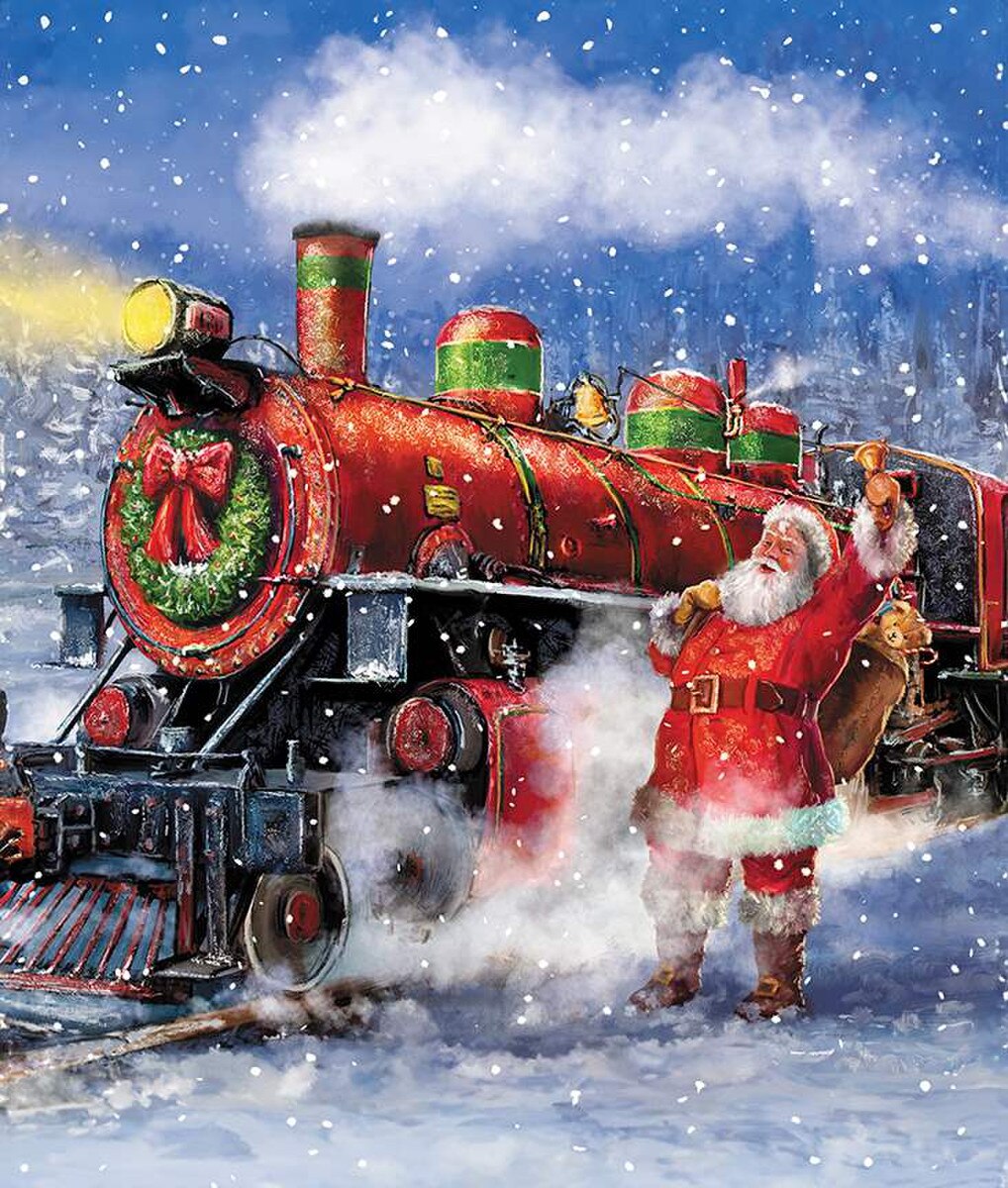 More Christmas Wishes Santa's Train Panel from Riley Blake