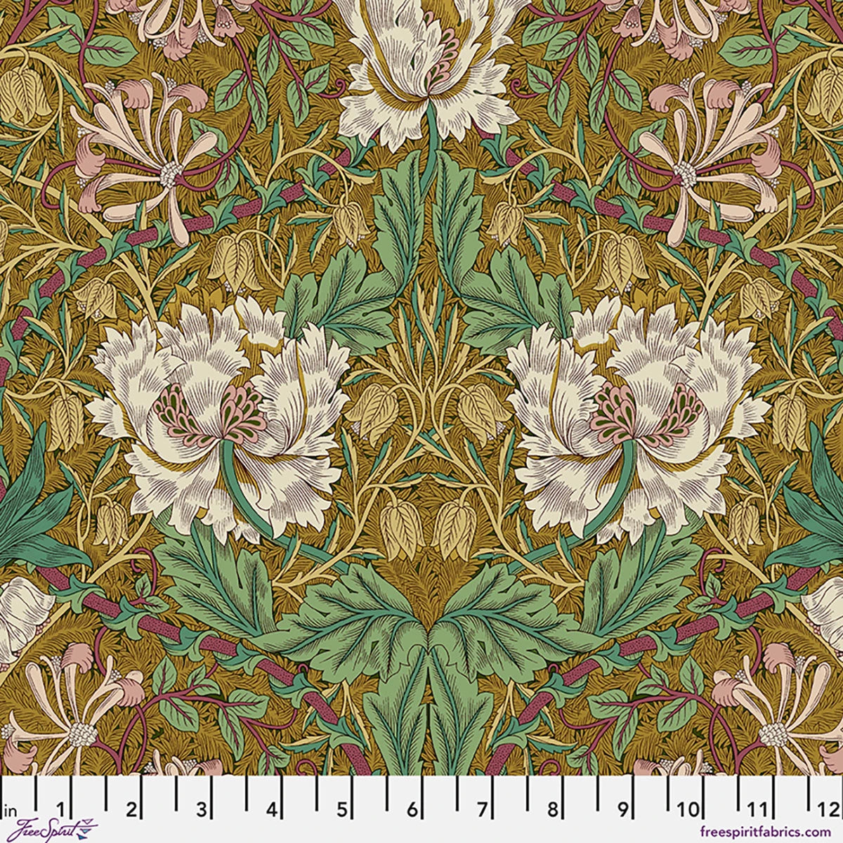Honey Suckle & Tulip - Gold || Lodden, by the yard from William Morris