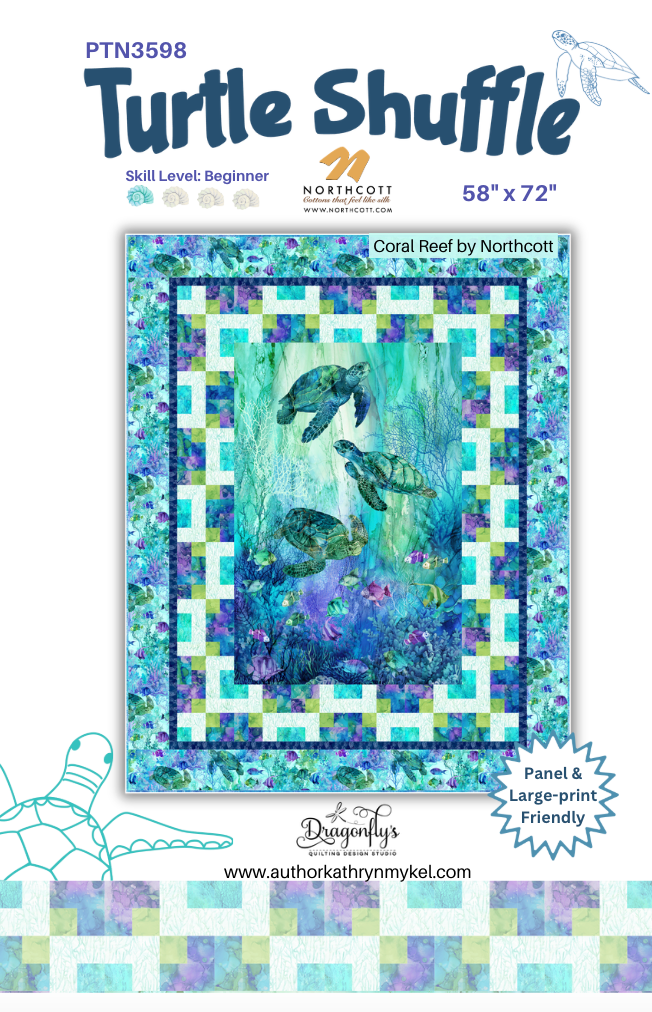 Turtle Shuffle - Printed Pattern, Pattern only (Panel, Beginner friendly Quilt)