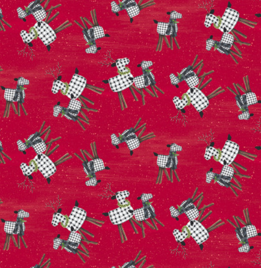 It's Christmas Time Red Plaid Reindeer 3472 88 by Blank by the yard