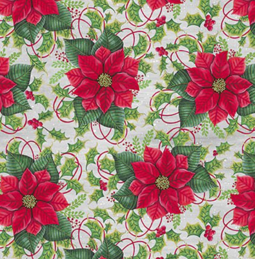 It's Christmas Time Red Poinsettias 3468 88 by Blank by the yard