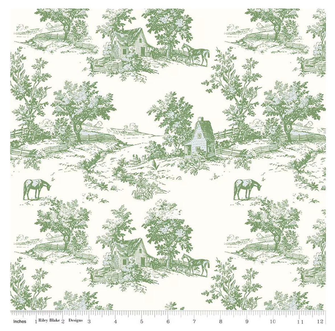 Bluegrass Charm Toile Green from Riley Blake by the yard