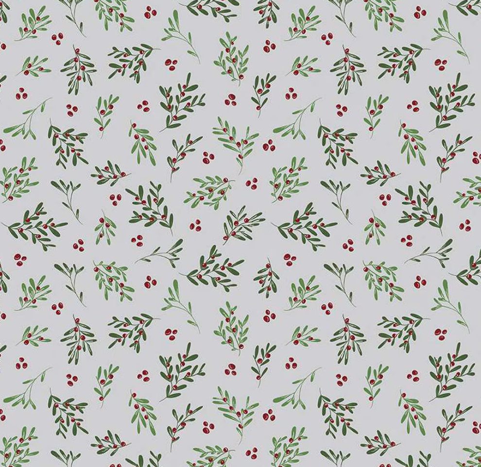 Mistletoe & Holly Mistletoe Silver by the yard from Riley Blake