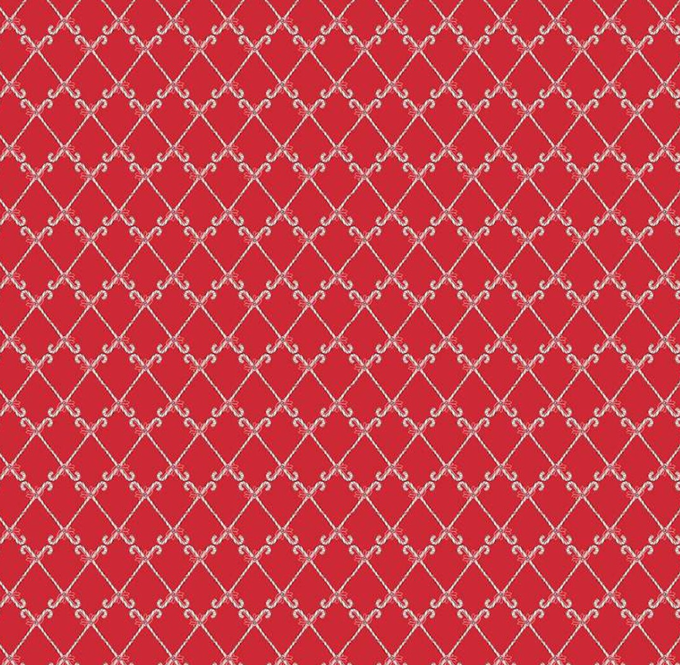 Mistletoe & Holly Candy Canes Red by the yard from Riley Blake