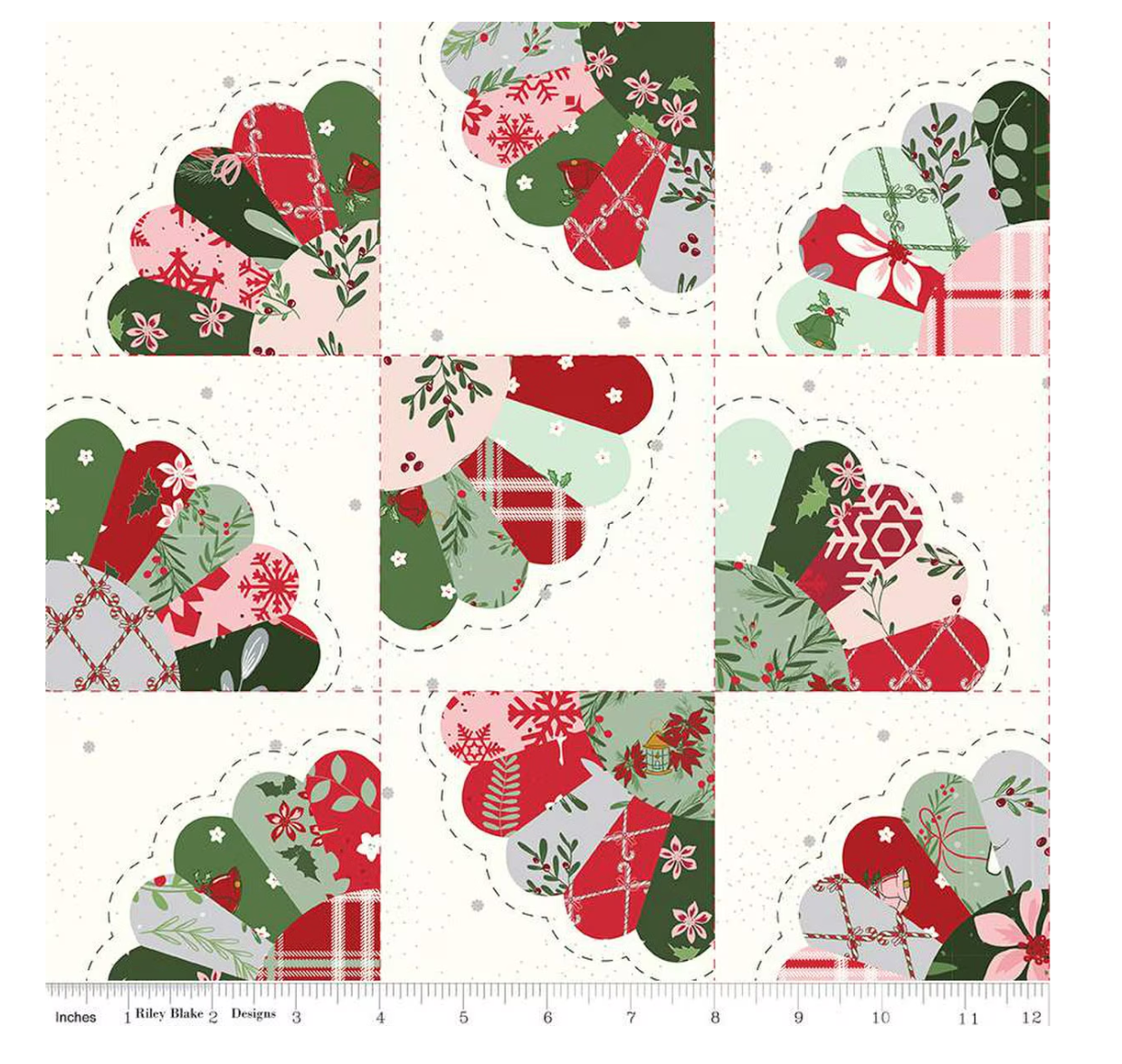 Mistletoe & Holly Dresden Fan Cheater Print Cloud by the yard from Riley Blake