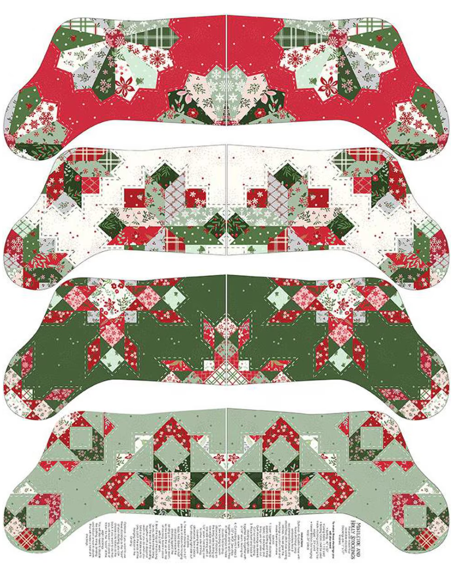 Mistletoe & Holly Stockings Panel by the yard from Riley Blake