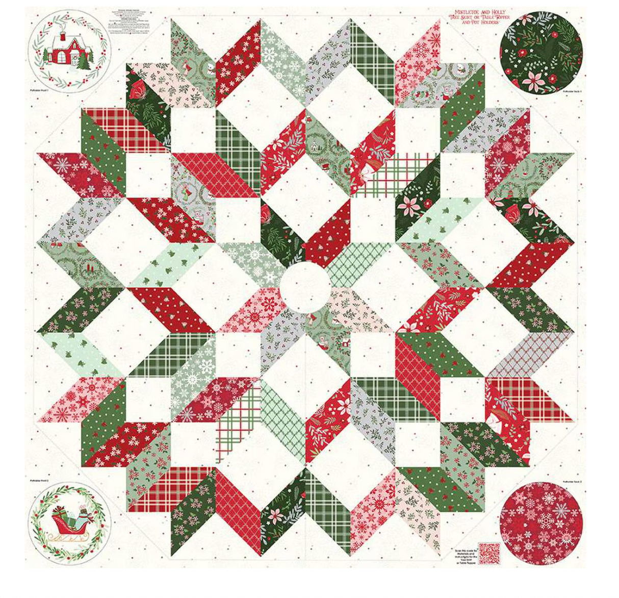 Mistletoe & Holly Tree Skirt & Pot Holder Panel