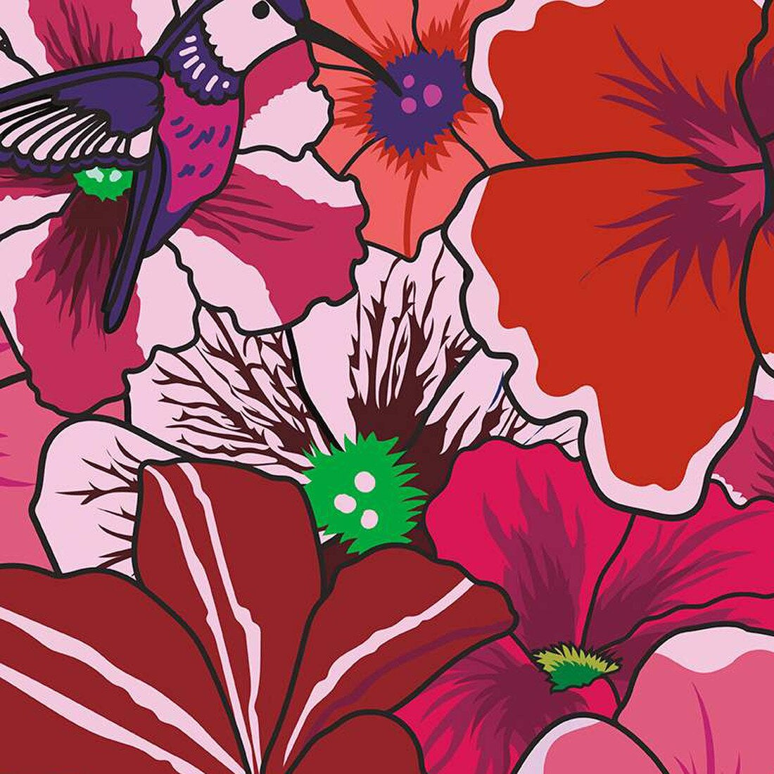 Wide Backing Botanic Blast Pansies Red from Riley Blake by the yard
