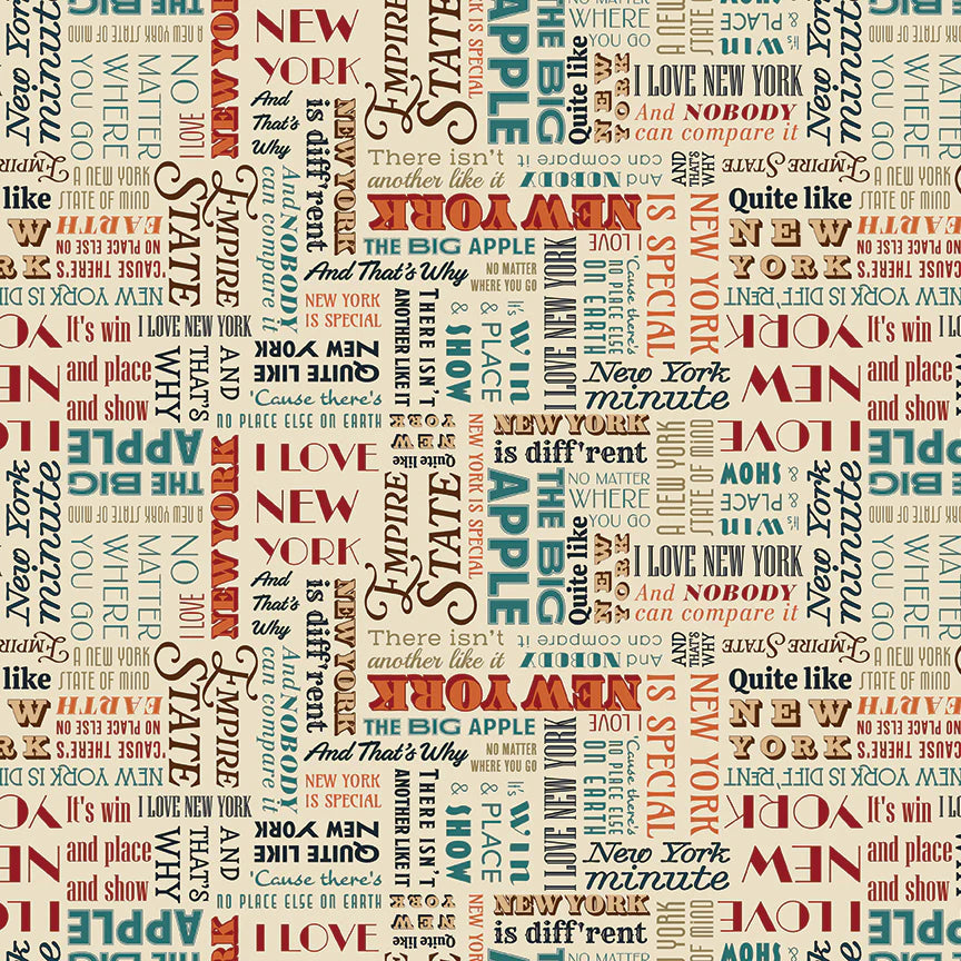 All New York Shop Hop Fabric  Cream New York State Song