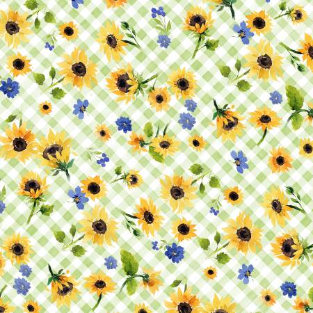 Light Green Sunflower Bouquets Digital Floral Check