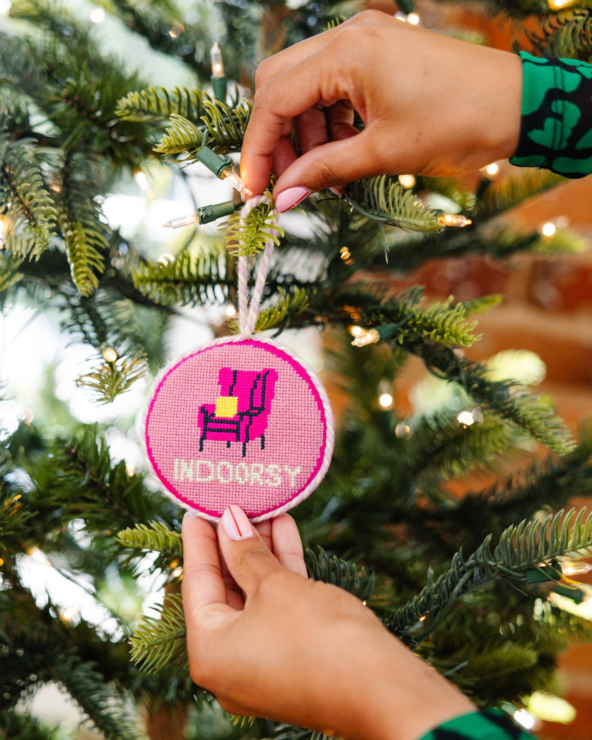 Needlepoint Ornament - Indoorsy, Finished Product