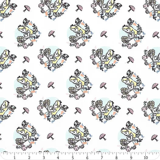 Alice in Wonderland III White Time for Tea Yardage