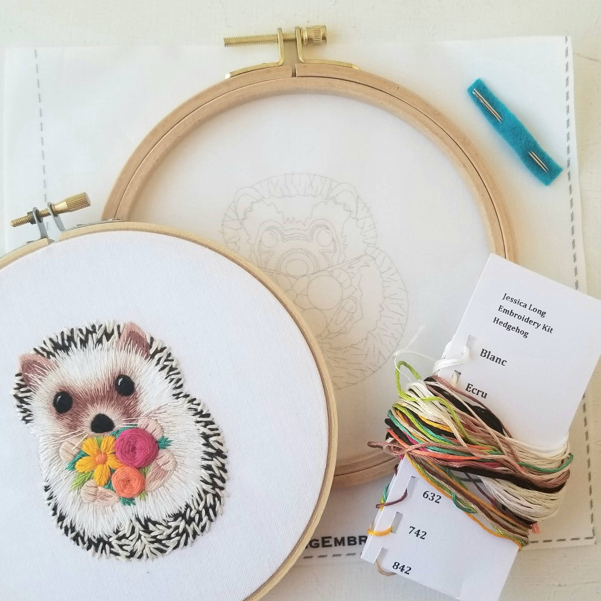 Hedgehog Embroidery Kit: Floss Card