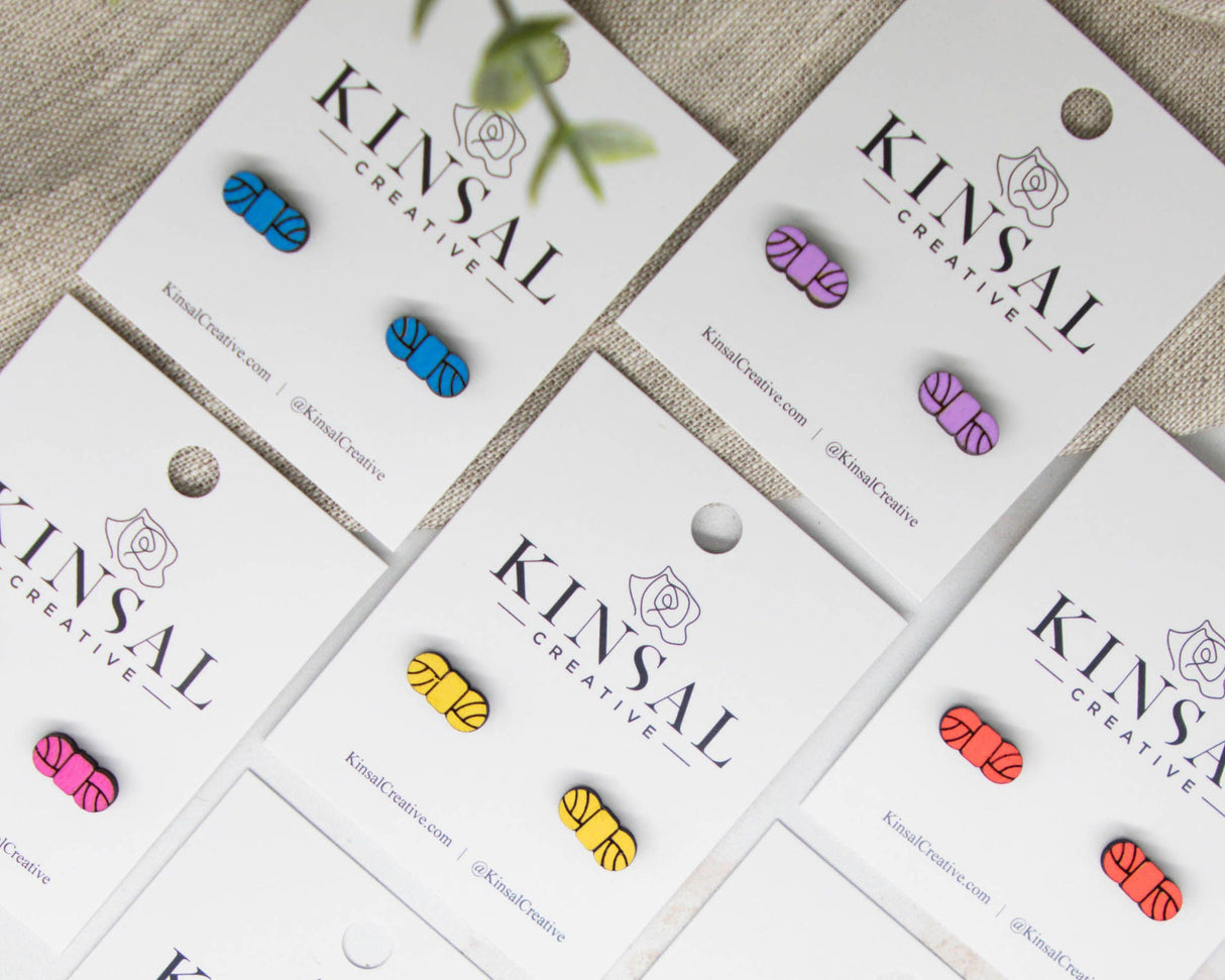 Yarn Customizable Wood Stud Earrings: Apricot