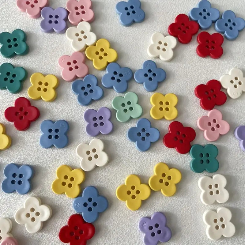 Mixed Color Cartoon Resin Four-Petal Flower Buttons for Sewing, Knitting, DIY Clothing, And Crafts - 15mm