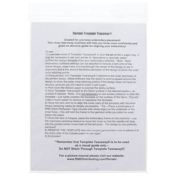 Floriani Template Tearaway Design Placement Paper
