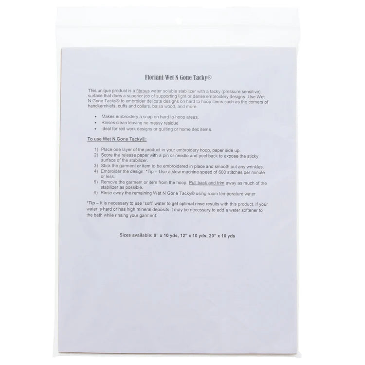 Floriani Wet N Gone Tacky Printable Sheets