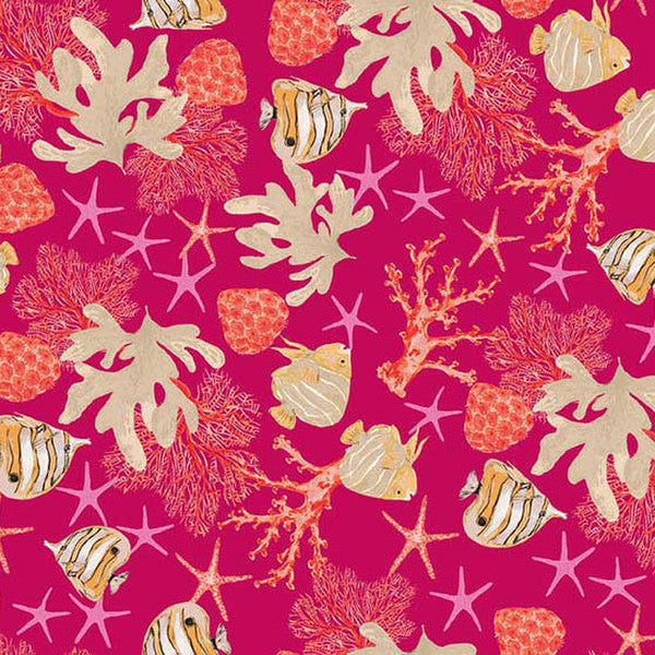 Seaside Swim -Reef Play Red Fabric by the Yard