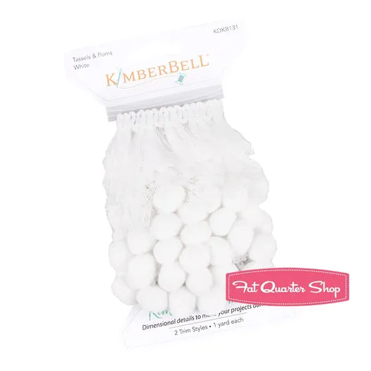 Kimberbellishments 1yard each tassel and poms white