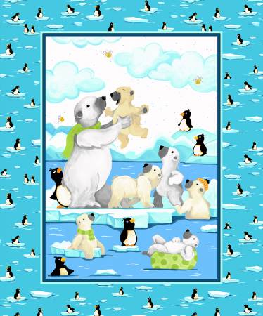 Turquoise Burr The Polar Bear 36in Quilt Panel Susy Bee