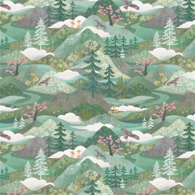 Serenity by Clothworks Digital Meadow, Dark Mint by the yard